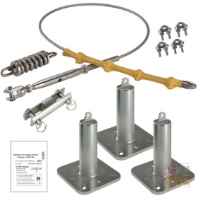 KIT LINEA VITA AUTOMONTANTE CON 3 PALI ALTEZZA 350 MM  CAVO ASSEMBLATO LUNGO 25 MT  AMMORTIZZATORE KIT LINEA VITA AUTOMONTANTE CON 3 PALI ALTEZZA 350 MM CAVO