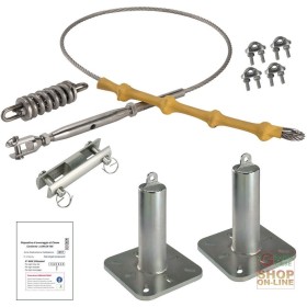 KIT LINEA VITA AUTOMONTANTE CON 2 PALI ALTEZZA 350 MM  CAVO ASSEMBLATO LUNGO 15 MT  AMMORTIZZATORE KIT LINEA VITA AUTOMONTANTE CON 2 PALI ALTEZZA 350 MM CAVO