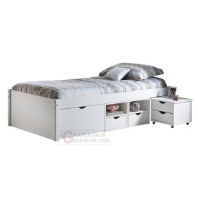 LETTO CON VANI CONTENITORE E COMODINO CON RUOTE INCLUSO DIM. 96x209x47,5H LETTO CON VANI CONTENITORE E COMODINO CON RUOTE INCLUSO DIM.