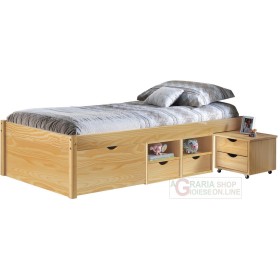 LETTO CON VANI CONTENITORE E COMODINO CON RUOTE INCLUSO DIM. 96x209x47,5H LEGNO NATURALE LETTO CON VANI CONTENITORE E COMODINO CON RUOTE INCLUSO DIM.