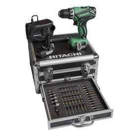 TRAPANO AVVITATORE A HITACHI DS10DAL CON 2 BATTERIA 10,8V LITIO 1.5AH CON KIT 54 PZ. VALIGETTA ALLUMINO TRAPANO AVVITATORE A PERCUSSIONE HITACHI DS10DAL CON 2 BATTERIA