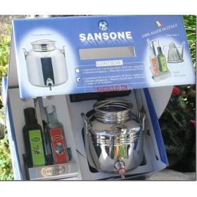SANSONE CONFEZIONE REGALO CONTENITORE INOX. LT. 3 CON STAND DA TAVOLO OLIO E ACETO SANSONE CONFEZIONE REGALO CONTENITORE INOX. LT. 3 CON STAND DA