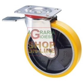 RUOTA POLIURETANICA GIALLA NUCLEO GHISA PIASTRA CON FRENO DIAM. 80X20MM. RUOTA POLIURETANICA GIALLA NUCLEO GHISA PIASTRA CON FRENO DIAM.