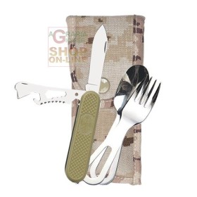 PIELCU SET CUCCHIAIO FORCHETTA E COLTELLO MULTIUSO CON FOFERO IN CORDURA MOD. 76016-103 PIELCU SET CUCCHIAIO FORCHETTA E COLTELLO MULTIUSO CON FOFERO