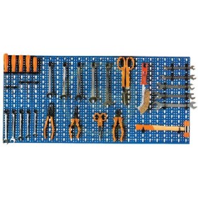 PANNELLO FORATO COMPLETO DI GANCI PZ 40 CM. 98X46 BLU PANNELLO FORATO COMPLETO DI GANCI PZ 40 CM. 98X46 BLU
