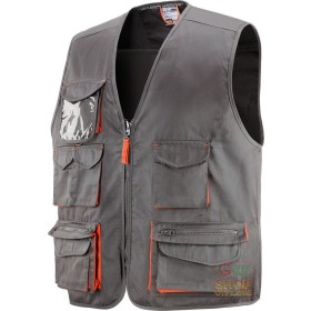 GILET 65% POLIESTERE 35% COTONE MULTITASCHE  CON PORTABADGE  COLORE GRIGIO ARANCIO  TG  M XXL GILET 65% POLIESTERE 35% COTONE MULTITASCHE CON PORTABADGE