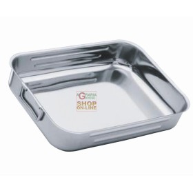 TEGLIA RETTANGOLARE CON MANIGLIE RIVETTATE IN ACCIAIO INOX CM. 30X22X7,5 H. TEGLIA RETTANGOLARE CON MANIGLIE RIVETTATE IN ACCIAIO INOX CM.