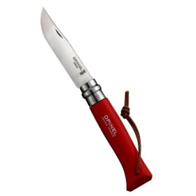 OPINEL COLTELLO INOX N. 8 MANICO BARODEUR COLORE ROSSO CON LACCETTO OPINEL INOX N. 8 MANICO BARODEUR COLORE ROSSO CON LACCETTO