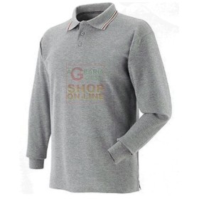 MAGLIETTA POLO MANICA LUNGA CON RIGHE TRICOLORE DI COTONE PETTINATO COLORE GRIGIO MELANGE TG. DA S A XXL MAGLIETTA POLO MANICA LUNGA CON RIGHE TRICOLORE DI COTONE