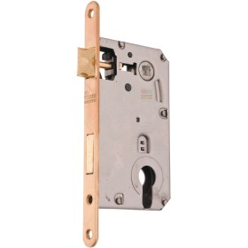 PATENT SERRATURA IN FERRO CON PIASTRA E CONTROPIASTRA ARROTONDATE OTTONATO MM. 50 PATENT SERRATURA IN FERRO CON PIASTRA E CONTROPIASTRA