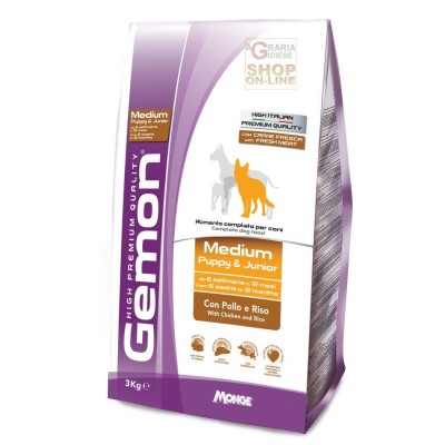 GEMON MANGIME PER CANI MEDIUM PUPPY JUNIOR CON POLLO E RISO KG.