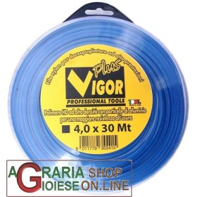 VIGOR FILO PER DECESPUGLIATORE QUADRATO IN NYLON CON POLVERE DI ALLUMINIO DIAM. 4 MT. 30 VIGOR FILO PER DECESPUGLIATORE QUADRATO IN NYLON CON POLVERE DI