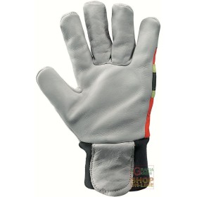 GUANTO IN FIORE DI BOVINA FELPATO  DORSO IN TELA DI COLORE ARANCIO CON PARANOCCHE GIALLO GUANTO IN FIORE DI BOVINA FELPATO DORSO IN TELA DI COLORE