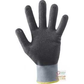 GUANTI IN NYLON TOTALMENTE RICOPERTI IN NITRILE SCHIUMATO  PALMO PUNTINATO  COLORE GRIGIO NERO GUANTI IN NYLON TOTALMENTE RICOPERTI IN NITRILE SCHIUMATO PALMO