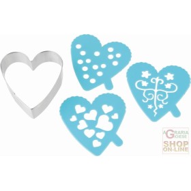 FACKELMANN FORMINA TAGLIABISCOTTI A FORMA DI CUORE CON 3 STENCILS PER DECORARE ART. 42872 FACKELMANN FORMINA TAGLIABISCOTTI A FORMA DI CUORE CON 3