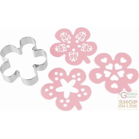 FACKELMANN FORMINA TAGLIABISCOTTI PASTA DI ZUCCHERO A FIORE CON 3 STENCIL DECORATIVI ART. 42882 FACKELMANN FORMINA TAGLIABISCOTTI PASTA DI ZUCCHERO A FIORE CON
