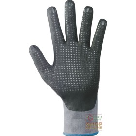 GUANTI IN NYLON  PALMO IMPREGNATO IN NITRILE SCHIUMATO PUNTINATO  DORSO AREATO  COLORE NERO GUANTI IN NYLON PALMO IMPREGNATO IN NITRILE SCHIUMATO PUNTINATO