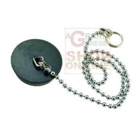 TAPPO IN GOMMA NERA CON CATENELLA PERLINE OTTONE 90 DIAM. MM. 31 TAPPO IN GOMMA NERA CON CATENELLA PERLINE OTTONE 90 DIAM. MM. 31