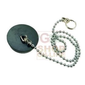 TAPPO IN GOMMA NERA CON CATENELLA PERLINE OTTONE 90 DIAM. MM. 40 TAPPO IN GOMMA NERA CON CATENELLA PERLINE OTTONE 90 DIAM. MM. 40