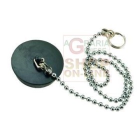 TAPPO IN GOMMA NERA CON CATENELLA PERLINE OTTONE 90 DIAM. MM. 44 TAPPO IN GOMMA NERA CON CATENELLA PERLINE OTTONE 90 DIAM. MM. 44