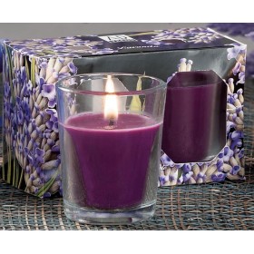 SET 2 CANDELE CON BICCHIERE VETRO CM. 4,5x6 SET 2 CANDELE CON BICCHIERE VETRO CM. 4,5x6