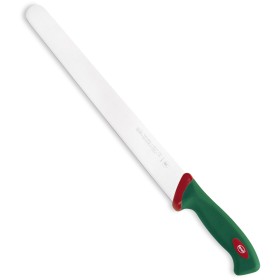 SANELLI PREMANA COLTELLO PER PROSCIUTTO CON LAMA SEGHETTATA E MANICO VERDE E ROSSO CM. 32 SANELLI PREMANA COLTELLO PER PROSCIUTTO CON LAMA SEGHETTATA E
