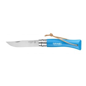 OPINEL COLTELLO N. 7 INOX CON MANICO BLEU CYAN CON LACCETTO OPINEL COLTELLO N. 7 INOX CON MANICO BLEU CYAN CON LACCETTO