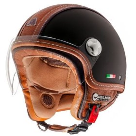 CASCO DA MOTO HELMO PELLE DURA DEMI-JET NERO-MARRONE OPACO CON VISIERA TAGLIA S AL XL CASCO DA MOTO HELMO PELLE DURA DEMI-JET NERO-MARRONE OPACO CON