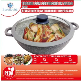 TEGAME PADELLLA PENTOLA WOK IN PIETRA CON MANICI E COPERCHIO CM. 24 TEGAME PADELLLA PENTOLA WOK IN PIETRA CON MANICI E COPERCHIO