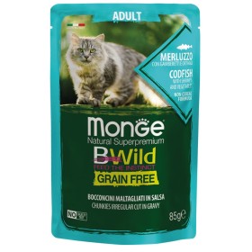 Monge Natural Super Premium Bwild Grain Free Formula Gatto Adulto Merluzzo con ortaggi GR. 85 Monge Natural Super Premium Bwild Grain Free Formula Gatto Adulto Merluzzo con ortaggi GR. 85