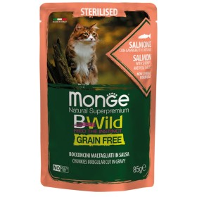 Monge Natural Super Premium Bwild Grain Free Formula Gatto Sterilizzato Salmone con gamberetti e ortaggi GR. 85 Monge Natural Super Premium Bwild Grain Free Formula Gatto Sterilizzato Salmone con gamberetti e ortaggi GR. 85