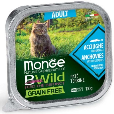 Monge Natural Super Premium Bwild Grain Free Gatto Adulto Acciughe con ortaggi GR. 100