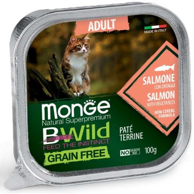 Monge Natural Super Premium Bwild Grain Free Gatto Adulto Salmone con ortaggi GR. 100