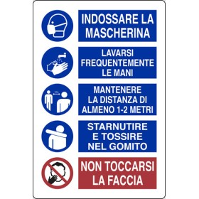 TARGA INDOSSARE MASCHERINA LAVARE MANI MANTENERE DISTANZA SICUREZZA CM.20x30 TARGA INDOSSARE MASCHERINA LAVARE MANI MANTENERE DISTANZA SICUREZZA CM.20x30