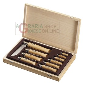 OPINEL SET COLLEZIONE 10 COLTELLI OPINEL LAMA CARBONIO DA N. 2 A 12 CON SCATOLA IN LEGNO CON COPERCHIO OPINEL SET COLLEZIONE 10 COLTELLI OPINEL LAMA CARBONIO DA N. 2