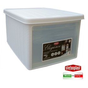 Scatola multiuso Elegance M in con coperchio e apertura frontale Bianco cm. 39x29x21h. Scatola multiuso Elegance M in con coperchio e apertura