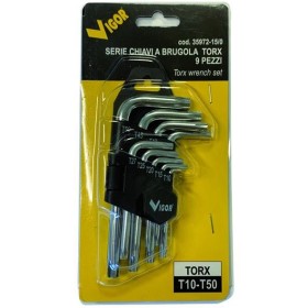 VIGOR SERIE CHIAVI A BRUGOLA TORX 9 PZ CON SUPPORTO T10 - T50 VIGOR SERIE CHIAVI A BRUGOLA TORX 9 PZ CON SUPPORTO T10 - T50