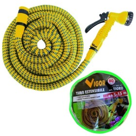 VIGOR TUBO ESTENSIBILE TIGRO PISTOLA CON RACCORDI MT. 5 - 15 VIGOR TUBO ESTENSIBILE TIGRO PISTOLA CON RACCORDI MT. 5 - 15