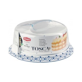 Portatorte Tosca in plastica con campana trasparente Bianco Palace Blue cm. 37x36x16h. Portatorte Tosca in plastica con campana trasparente Bianco Palace Blue cm. 37x36x16h.
