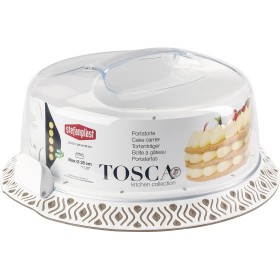 Portatorte Tosca in plastica con campana trasparente Bianco Tortora cm. 37x36x16h. Portatorte Tosca in plastica con campana trasparente Bianco Tortora cm. 37x36x16h.