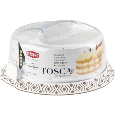 Portatorte Tosca in plastica con campana trasparente Bianco Tortora cm. 37x36x16h.