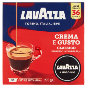 Lavazza A Modo Mio,Caffè Espresso, Crema E Gusto Classico- 36 Capsule Salva Aroma 270 G
