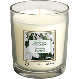 ALADINO CANDELA PROFUMATA AL GELSOMINO IN BICCHIERE DI VETRO 170 GRAMMI ARDENZA 45 ORE ALADINO CANDELA PROFUMATA AL GELSOMINO IN BICCHIERE DI VETRO