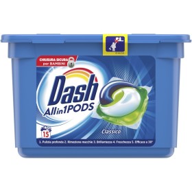 DASH ECODOSI DETERSIVO BUCATO LAVATRICE PODS ALL IN 1 CLASSICO 15 CAPS DASH ECODOSI DETERSIVO BUCATO LAVATRICE PODS ALL IN 1 CLASSICO