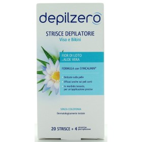 DEPILZERO 24 STRISCE DEPILATORIE VISO E BIKINI  CON FIOR DI LOTO e ALOE VERA PELLI DELICATE 20 PZ DEPILZERO 24 STRISCE DEPILATORIE VISO E BIKINI CON FIOR DI LOTO