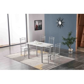 SET TAVOLO CON 4 SEDIE 120x70 EFFETTO MARMO CHIARO SET TAVOLO CON 4 SEDIE 120x70 EFFETTO MARMO CHIARO