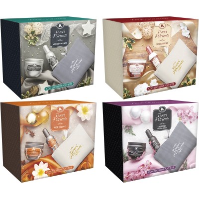 TESORI D'ORIENTE COFANETTI FRAGRANZE ASSORTITE- PROFUMO AROMATICO 100 ML E CREMA AROMATICA VASO 300 ML E POCHETTE
