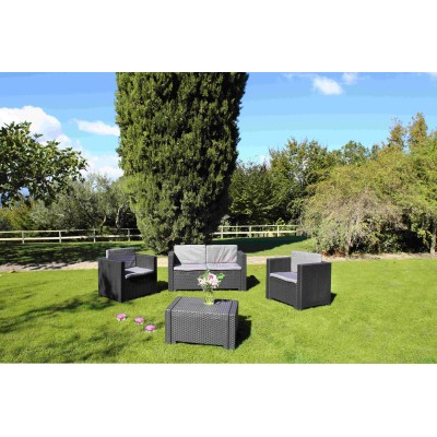 SALOTTO RESINA 4 PEZZI CON CUSCINI CAPRI ANTRACITE