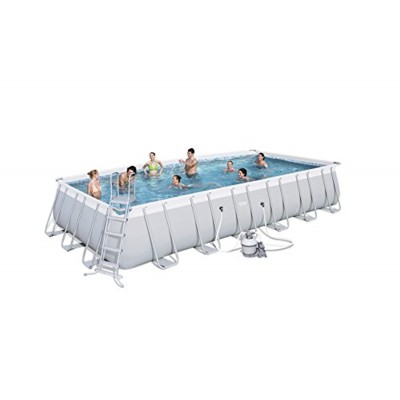 Bestway Power - Set da piscina con telaio rettangolare in acciaio, colore: grigio chiaro, con pompa filtro a sabbia + accessori