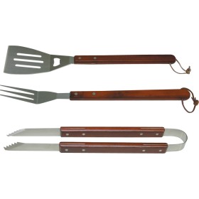 SET 3 PEZZI MANICO LEGNO PER BARBECUE SET 3 PEZZI MANICO LEGNO PER BARBECUE
